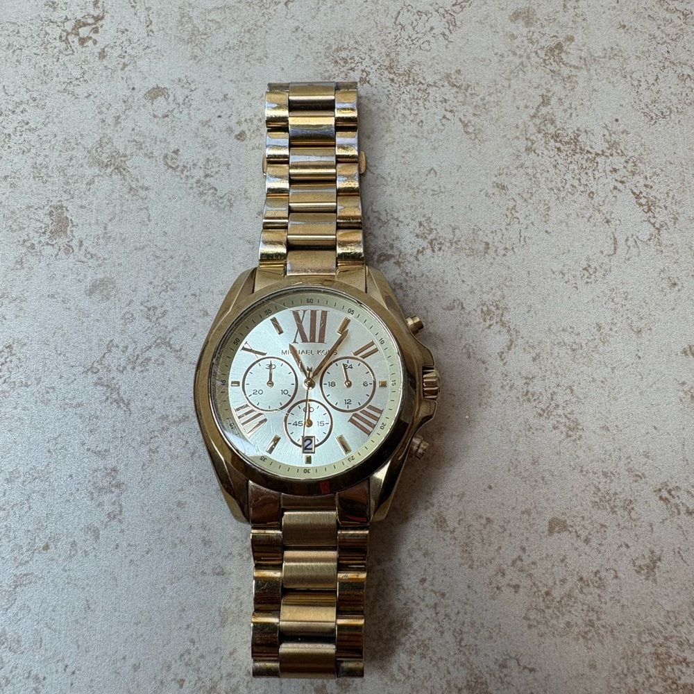 Gold Metal Watch with White Dial